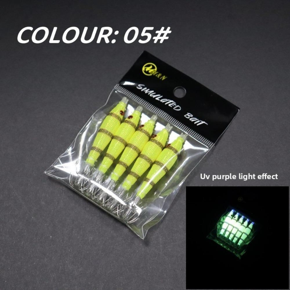 5pcs/bag Luminous UV Wood Shrimp Bait Blowing Tube Pesca Fishing Hook  Freshwater Fishing