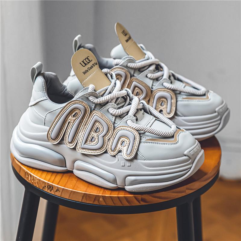 Robustní pánské tenisky značkové běžecké boty módní ležérní mikrovláknová kůže prodyšné zvýšení výšky plochá platforma sportovní obuv