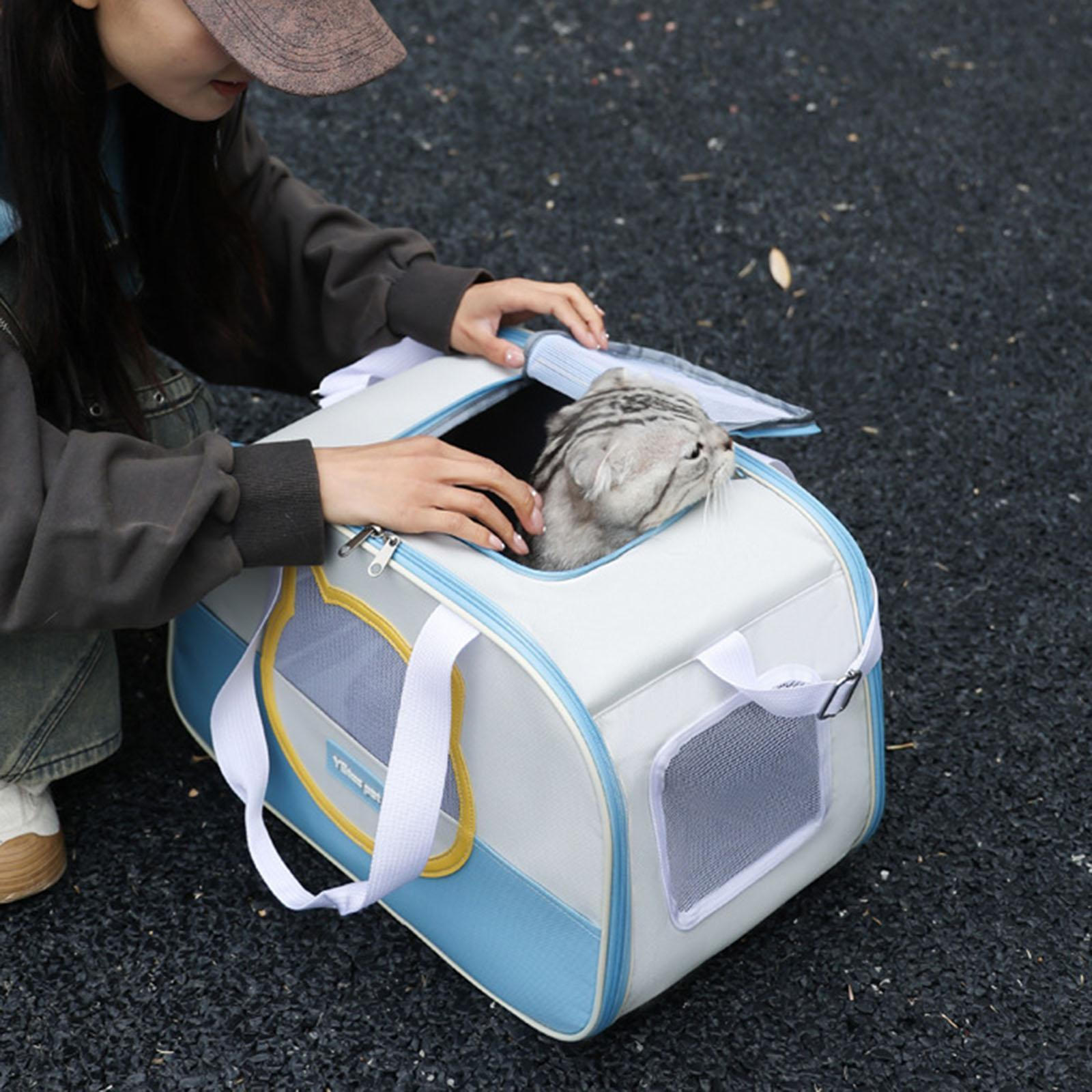 

Cat Carrier Bag Shoulder Soft Breathable Foldable Handbag Dog Mesh Sides for Puppy синій