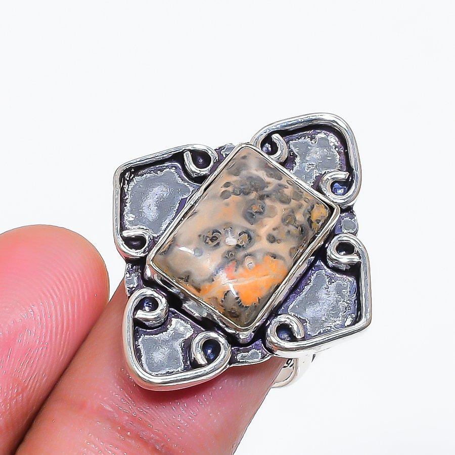 Natural Leopard Skin Gemstone 925 Sterling Silver Jewelry Ring Size 7 ZS-1084