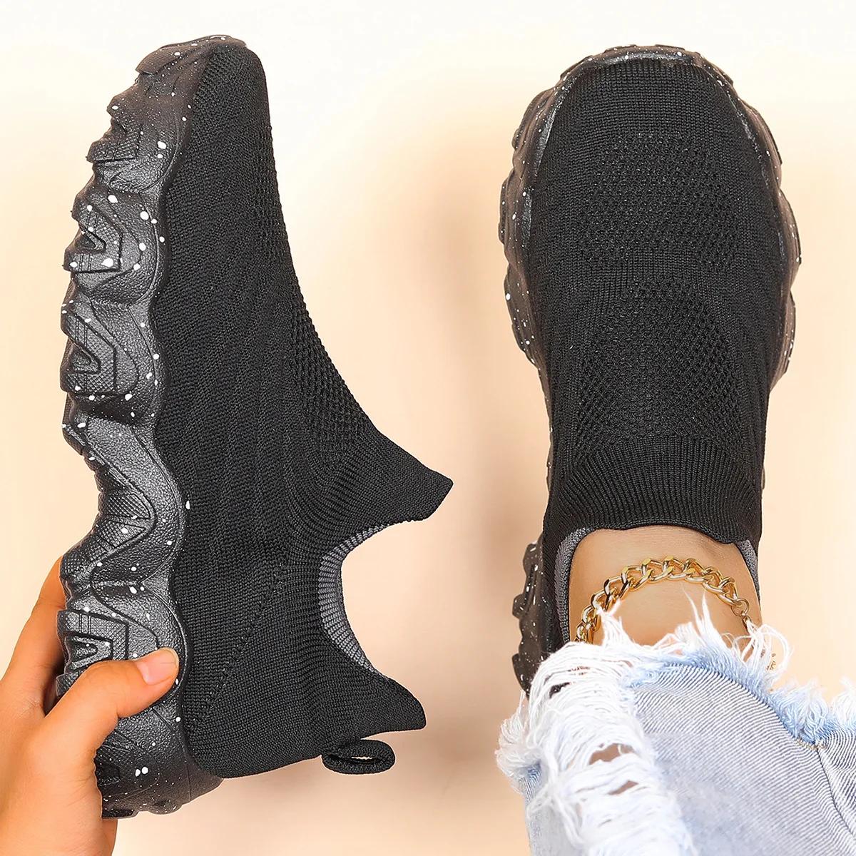 

Женская обувь большого размера с сеткой, дышащая, плетеная, на платформе, спортивная обувь, кроссовки Baskets Femme Casual Slip on Zapato 44 чёрный