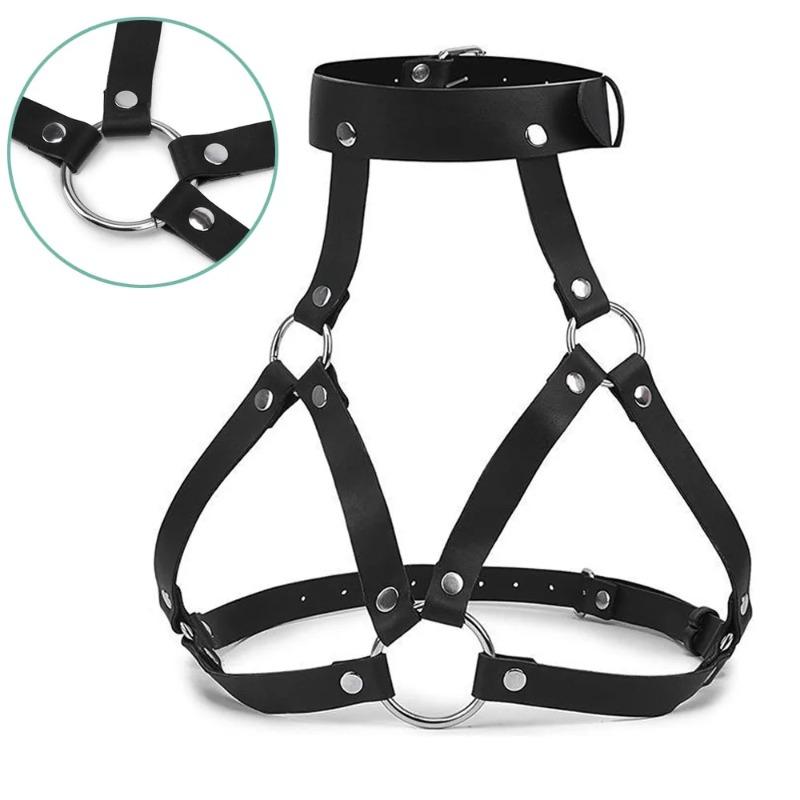 Women's Sexy Leather Body Harness –  Bondage Lingerie with Chest Straps & Gothic Fetish Appeal