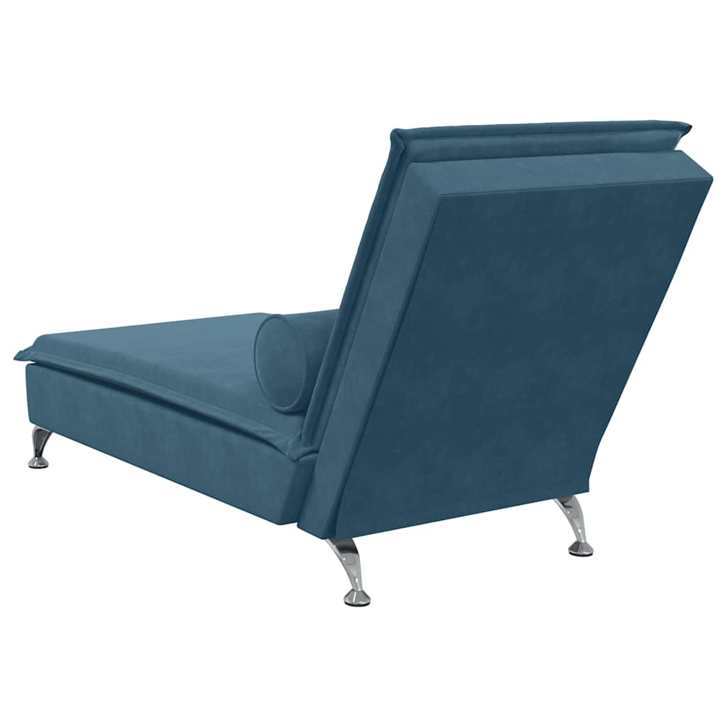 Massage Chaise Longue with Neck Roll Blue Velvet