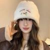 Thicken Winter Knitted Hat Puppy Embroidery Crochet Bonnet Hat Cute Beanie Cap
