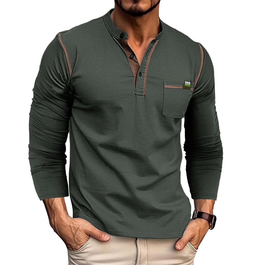Bărbați mâneci lungi Cămăși Henley Pulovere din bumbac Tricou tricotat cu nasturi Gât rotund Topuri cu buzunare la piept Elegant, zilnic, ocazional, îmbrăcăminte pentru bărbați