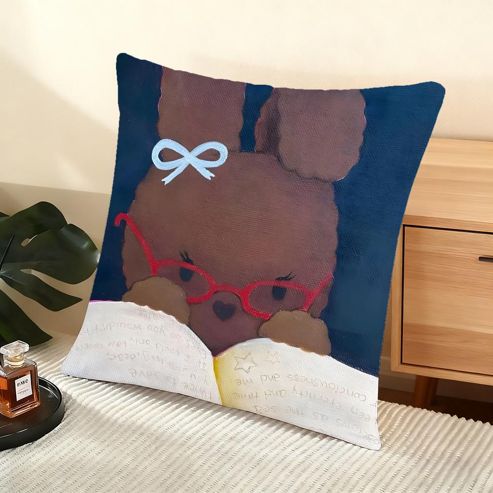 Cute Oil-Painted Small Animals Cushion Cover Silky Short Plush Home Sofa Cushion Cover - Invisible Zipper Home Decoration