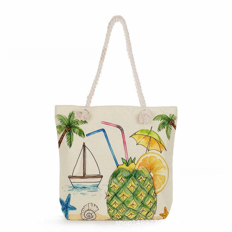 Multifunctional  Beach shells Printed Thick Rope Shoulder Beach Bag 7575