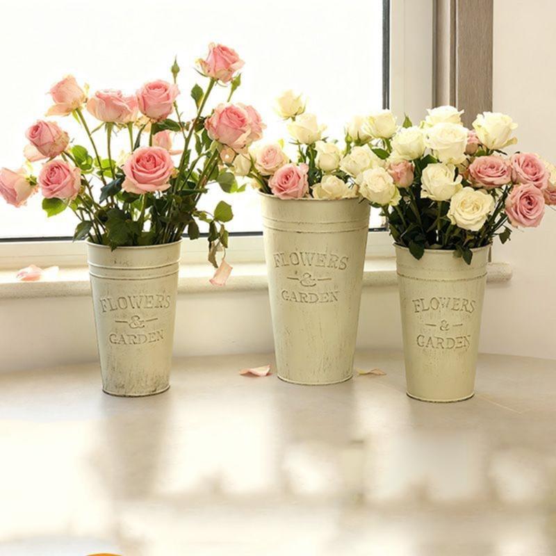 Galvanized Flower Bucket Rustics Tin Metal Vases for Flower Farmhouse Decorative Flower Bucket Vases Tin Flower Holders