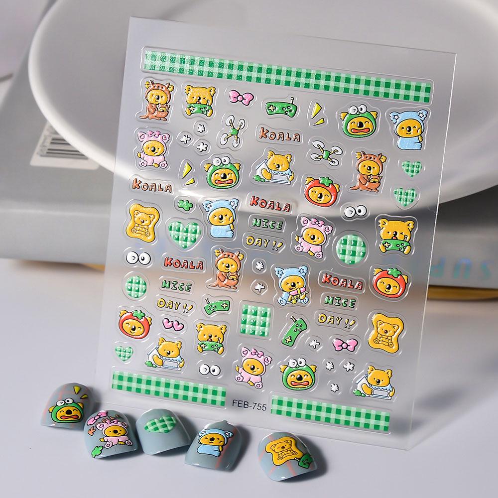 3D Cartoon Crayon Shin-chan Nail Art Stickers - Pink Crocodile Dinosaur Design