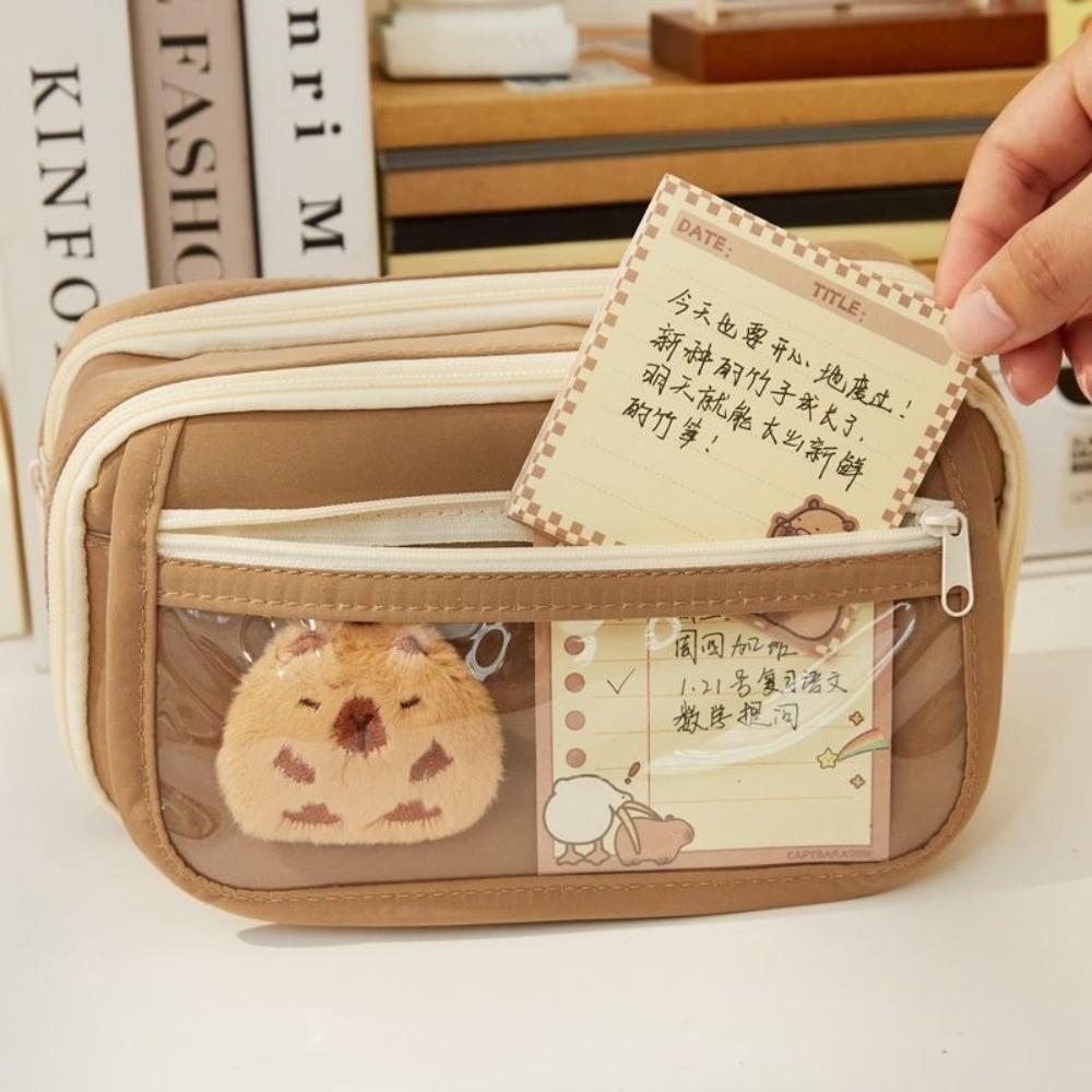 7Pcs Zipper Closure Capybara Pencil Case Large Capacity Stationery Bag Pen Bag  Office Use