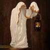 Ghost Wizard Figurine Halloween Ghost Statue with Light-up Lantern Vintage Gothic Ghost Sculpture for Indoor Mantel Cabinet Decoration