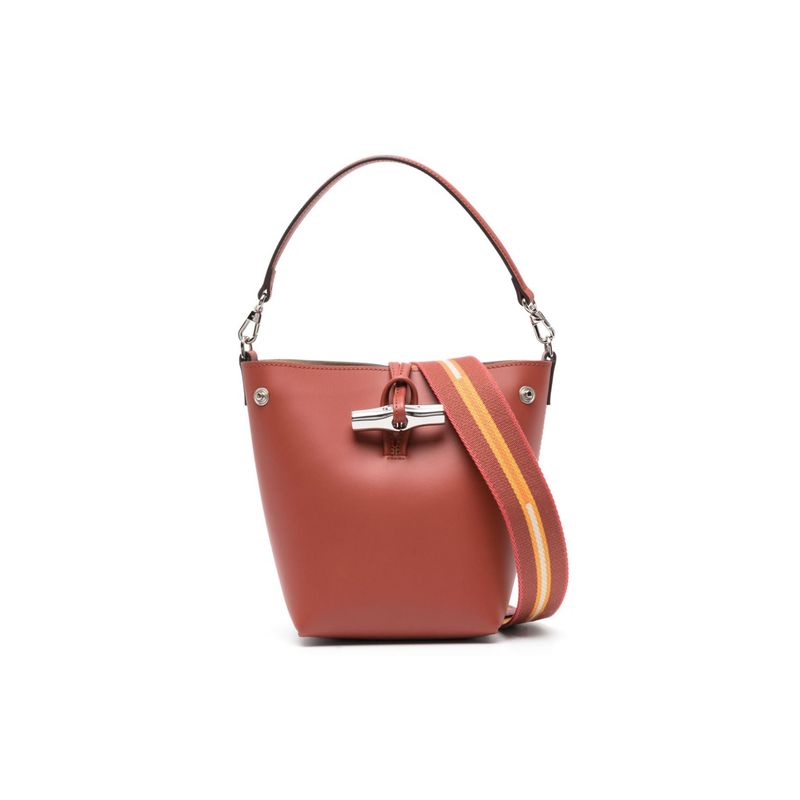Longchamp Le Roseau Eimer-Tasche mit silberner Hardware Damen Handtaschen Rotbraun 10229HCN204