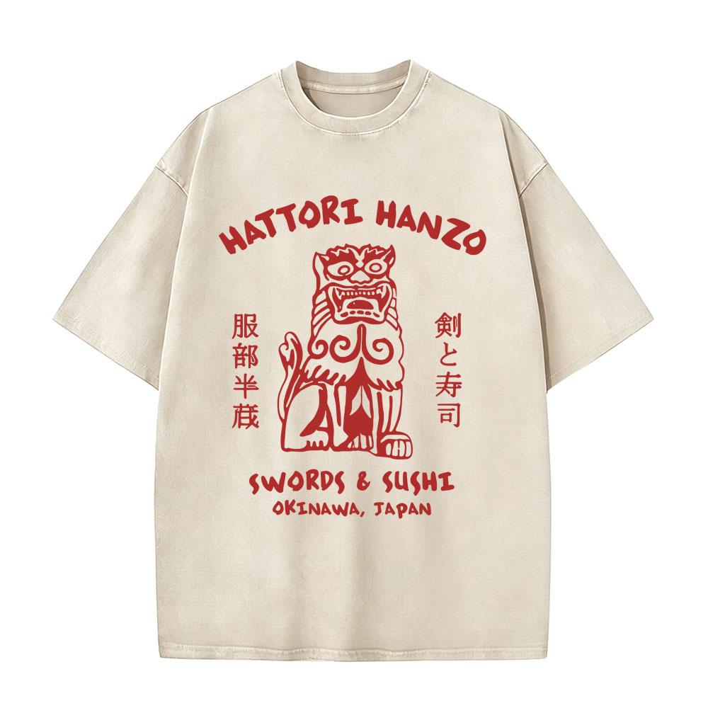 Film Quentin Tarantino Kill Bill Hattori Hanzo Spade Sushi Vintage T-shirt Lavaggio Acido Uomo Donna Divertente Okinawa Giappone Magliette