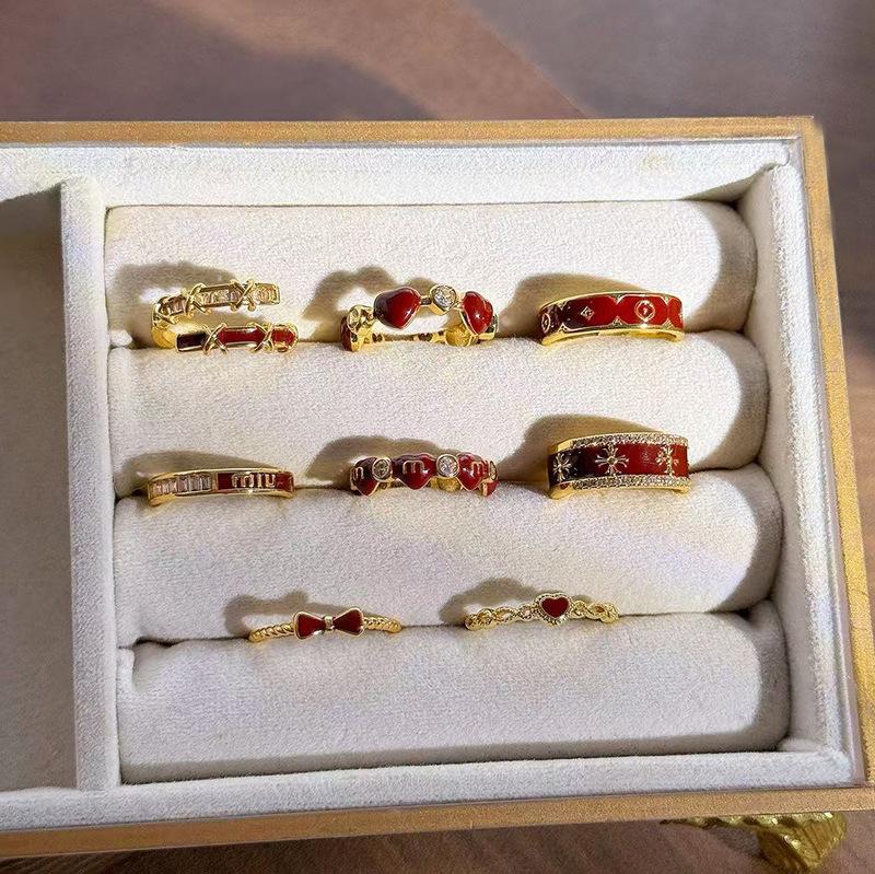 Angola Red Drop Oil Transfer White Opening Ring Retro Women'S Niche High-End Sense Light Luxury Temperament Ring