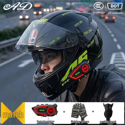 Bluetooth Smart Taillight Motorcycle Helmet - Flip-up, All-Season, Electric Vehicle, Off-Road, for Men and Women.