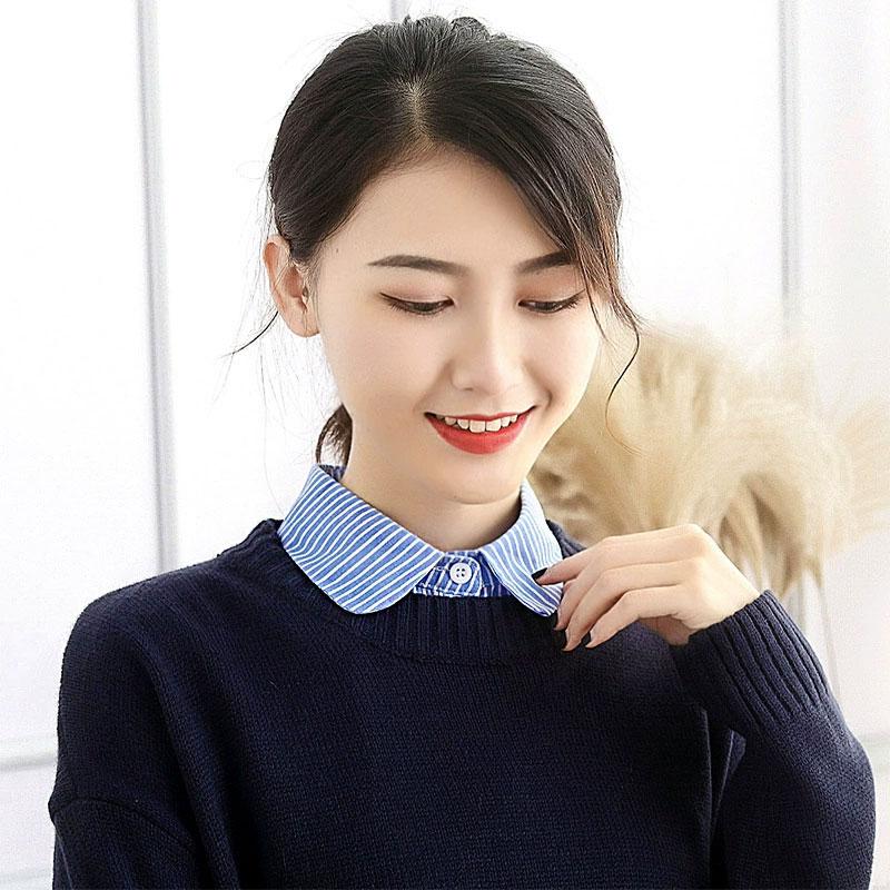 Womens Classic Striped Detachable Fake Collar Shirt Dickey Half Blouse False Collar for Lady Girls Men