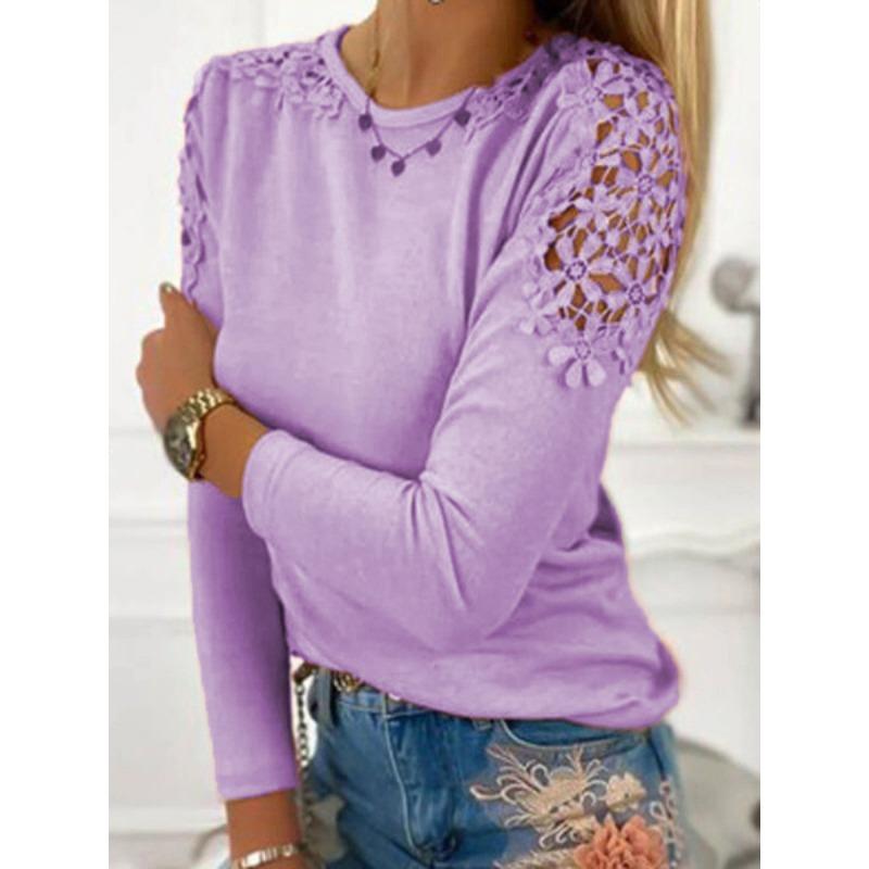 Damesmode Casual Effen Kleur Print Lange Mouwen Ronde Hals Blouses & Overhemden