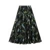 Qooth Elegant Women A Line Pleated Flower Skirt Midi Length Elastic Waist Casual Skirt QT2753
