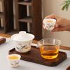 White Porcelain Blue And White Cover Bowl Outdoor Travel Kung Fu Tea Set Ceramic Cover Bowl Express Cup One Pot Two Cups Portable Bag