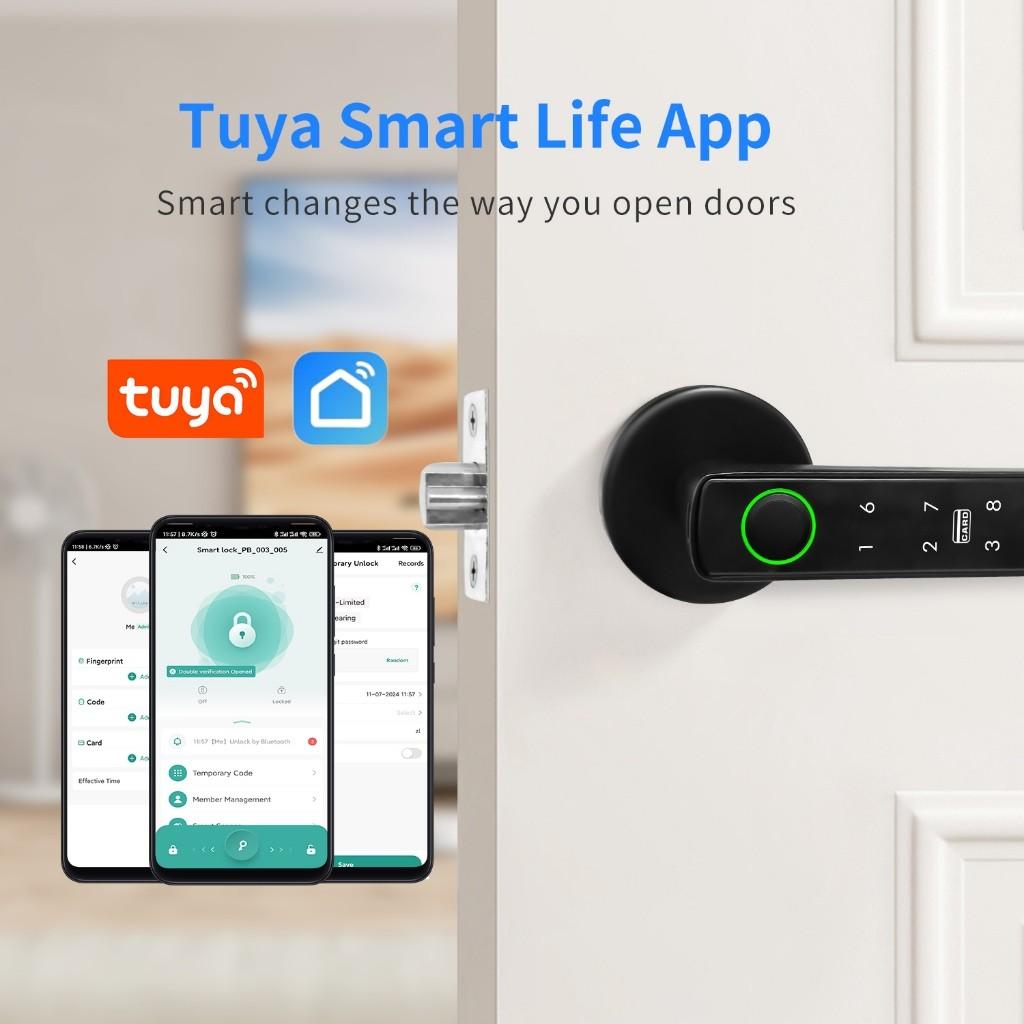 Tuya Digital Fingerprint Door Lock 5-in-1 Smart Door Handle Lock Bedroom APP Remote Unlock Electronic Lock
