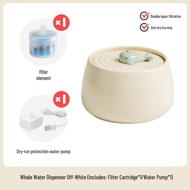 Fuente de Agua Cerámica para Gatos con Filtro de Circulación Automática Silencioso