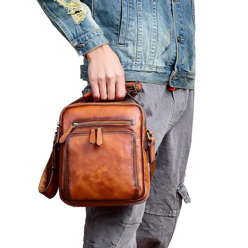 Hot-selling first-layer tree height vegetable tanned cowhide retro casual men s messenger bag multi-compartment men s bag