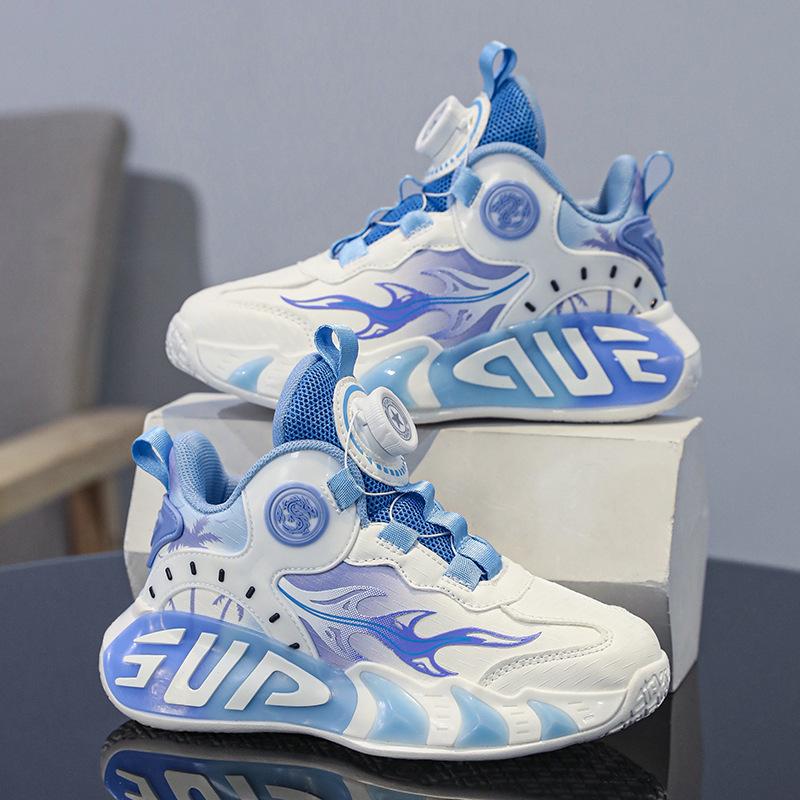Children's Basketball Shoes Button Sneakers Friction Sound Spring and Autumn Leather Surface Boys and Girls Training Shoes New Running Shoes