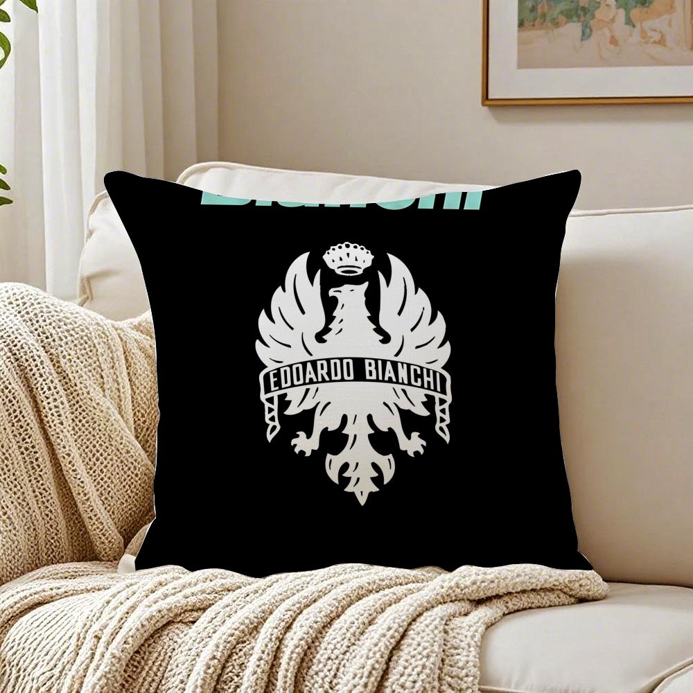 Classic Bicycle Brand BBianchi Logo Cushion Cover Linen Pillowcase Soft for Sofa Bed Home Room Decor