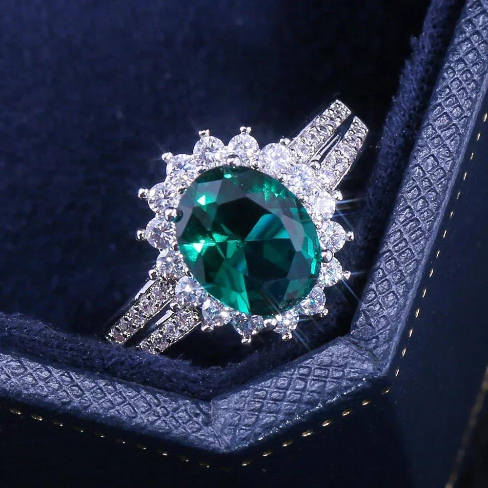 

2026 New Wedding Anniversary Commemorative Ring Flower Shaped , Green Zircon Luxury Birthday Gift for Girlfriend 6