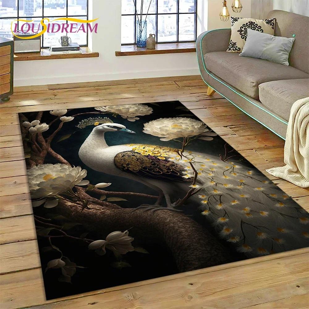 Niedlicher Teppich mit Traumvögeln, Papagei, Pfau, Cartoon-Motiv, für Schlafzimmer, Wohnzimmer, Zuhause, Sofa-Dekoration, Kinderspiel, große Deko-Bodenmatte