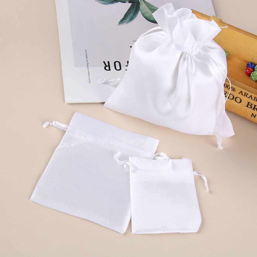 

Candy Wedding Favor Packaging Pouches Jewelry Gift Bags Wrapping Supplies White Satin Drawstring