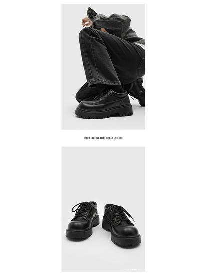 Men's British Style Height Increasing Derby Shoes - Black Leather, Thick Sole, Casual or Wedding Wear