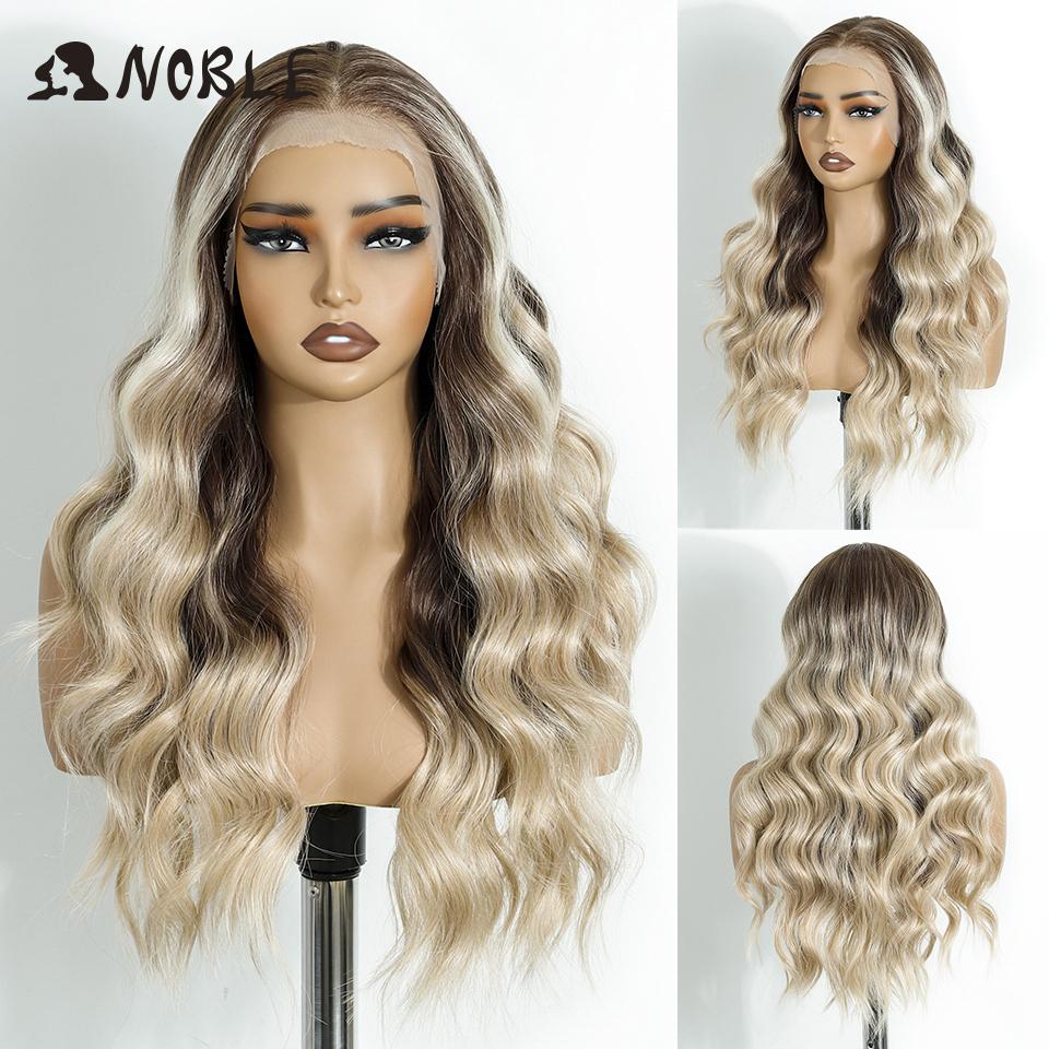 Noble Synthetic Lace Front Wig 13X4 Lace Front Wig Body Wavy Golden Wig For Women Lace Front Wig Ombre Blonde Cosplay Lace Wig