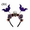 Festive Hair Decorations for Costumes Halloween Flower Skeleton Bat Headband, Gothic Floral Skull Bands, Spooky Fashionable Clips Accessory,