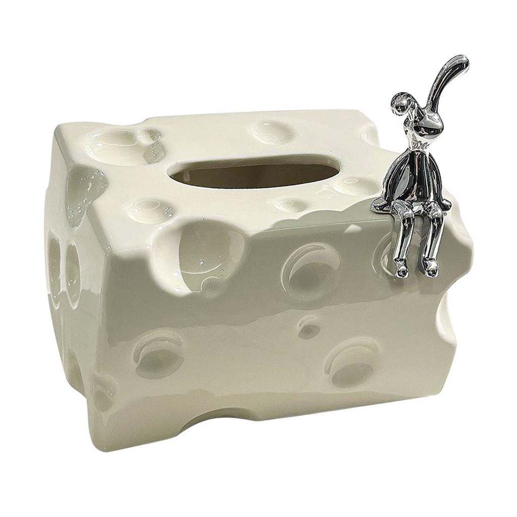 Tissue Box Cover Ceramic Rectangular Stylish Elegant Decorative Napkin Box Holder for Desktop Coffee Table