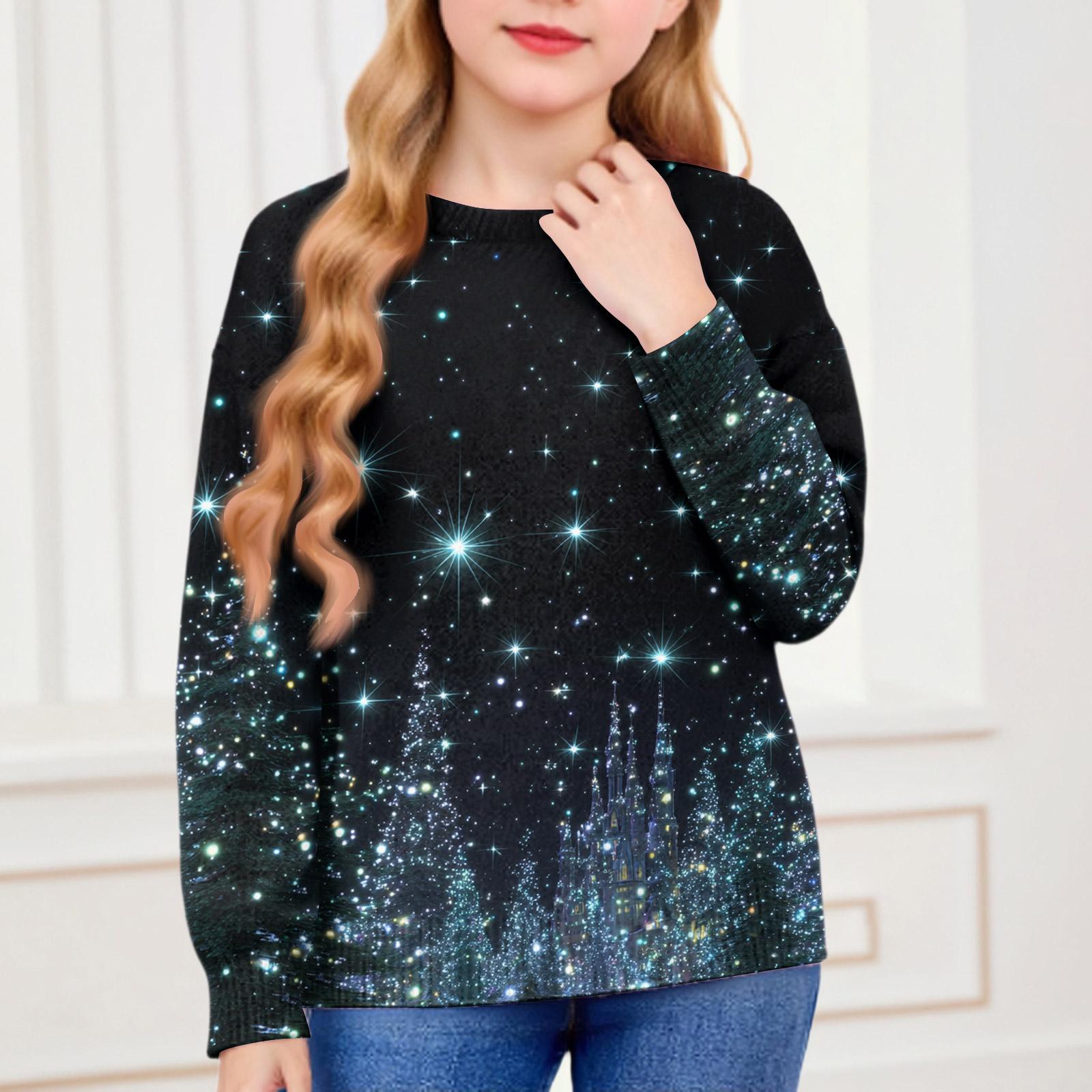 

Рождественские свитшоты для детей мальчиков и девочек вязаный свитер милая рубашка осенний пуловер с круглым вырезом топы 130 циан