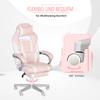 Gaming Chair with Footrest, Head & Lumbar Cushions, Swivel, Height-Adjustable, Pink