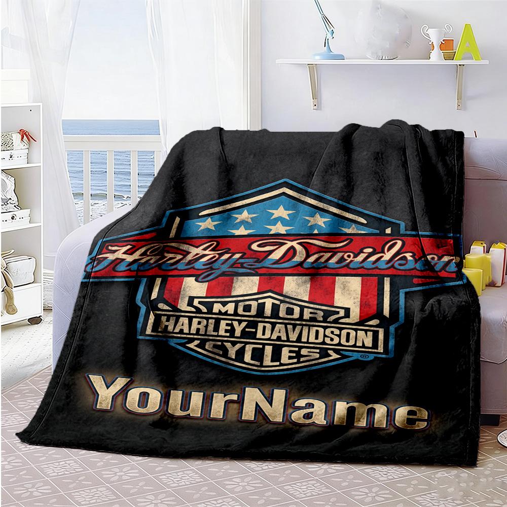 Harley-davidson Motorcycles Customize Text Blanket Lightweight Personalized Blanket Ultra-Soft Suitable for Picnics Seaside Livingroom Office Chair