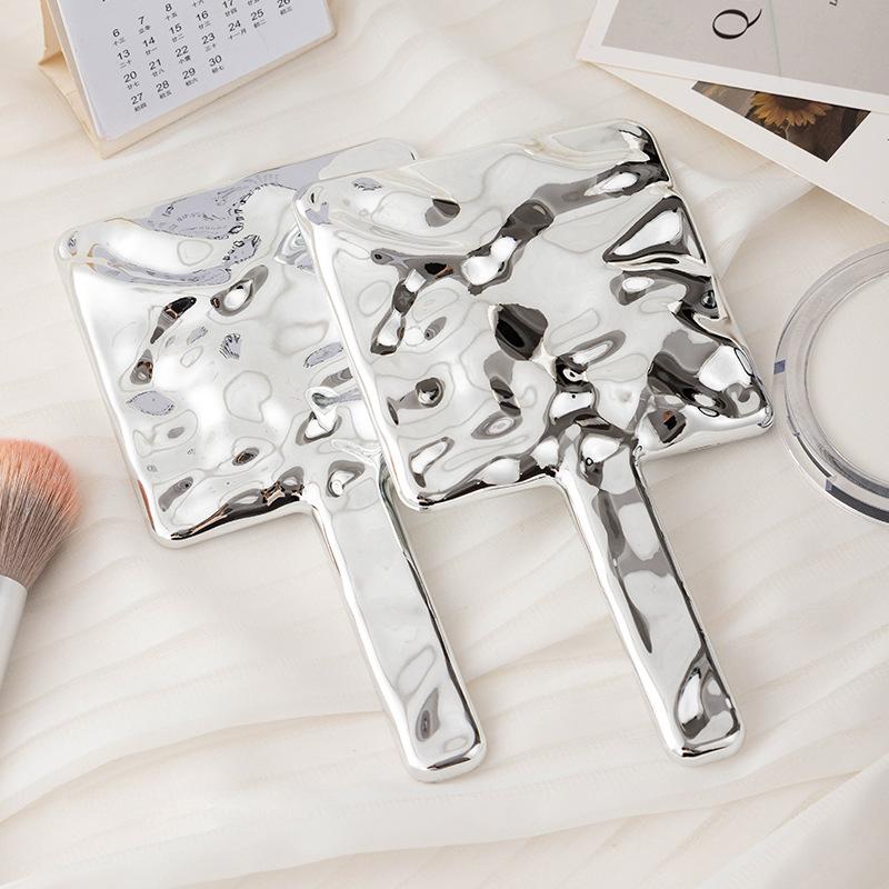 Square Handheld Makeup Mirror Liquid Shape Vanity Mirror With Handle Hand Mirror Spa Salon Compact Mirrors For Eyelash Extension