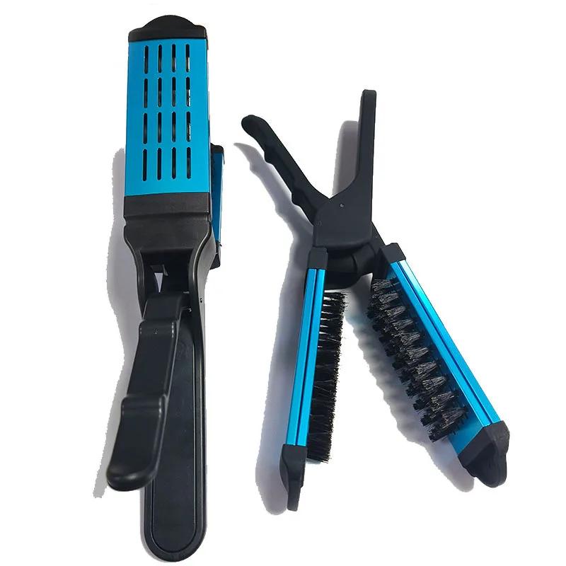 Women Splint Clamp Combs Double Sided V Brush Natural Ceramic Plywood Straightening Comb Women Styling Tools Hair Straightener