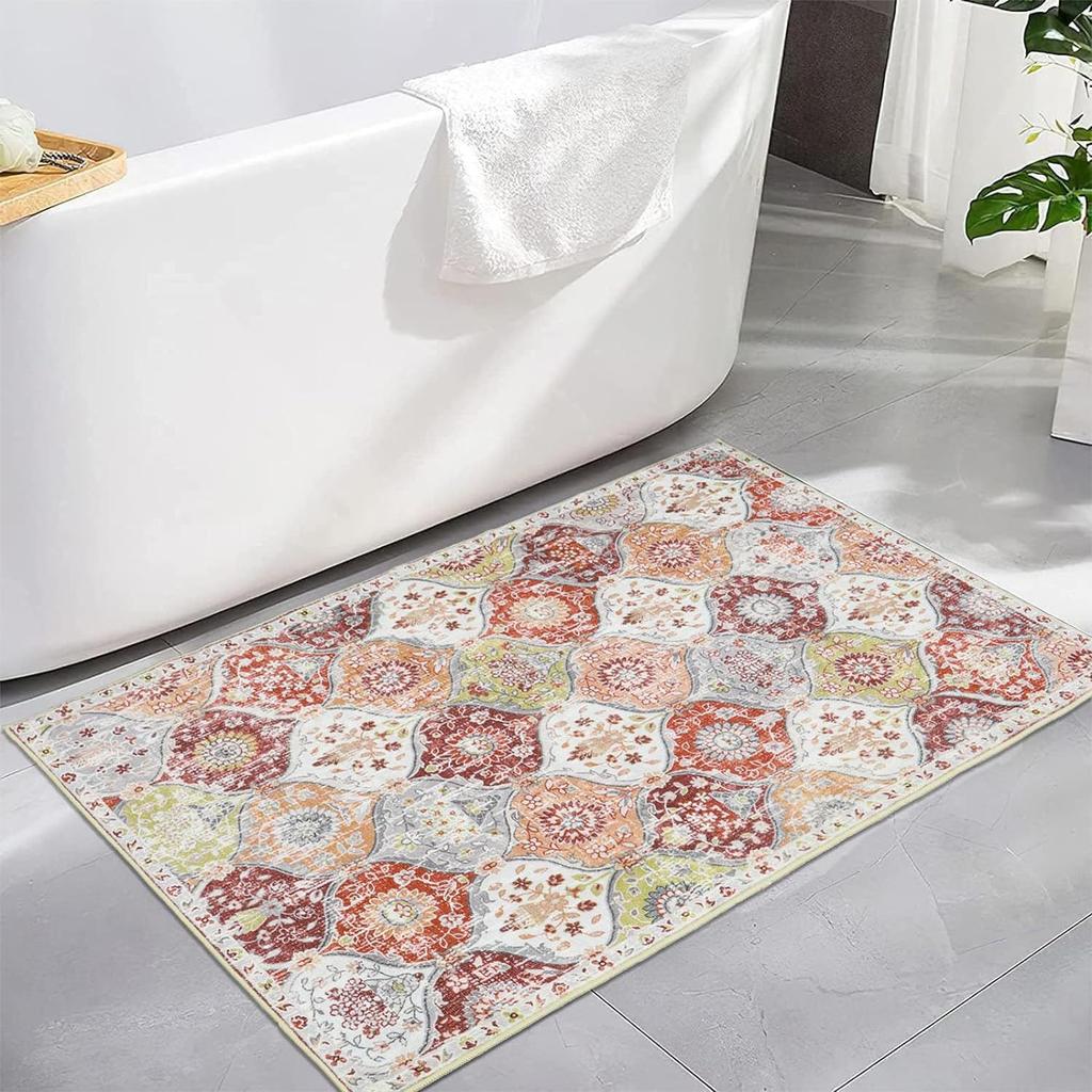 1Pcs Vintage Boho Floral Printed Kitchen Mat Soft Thickened Kitchen Floor Mat Waterproof Non-slip Oil-proof Floor Mat Runner Rug
