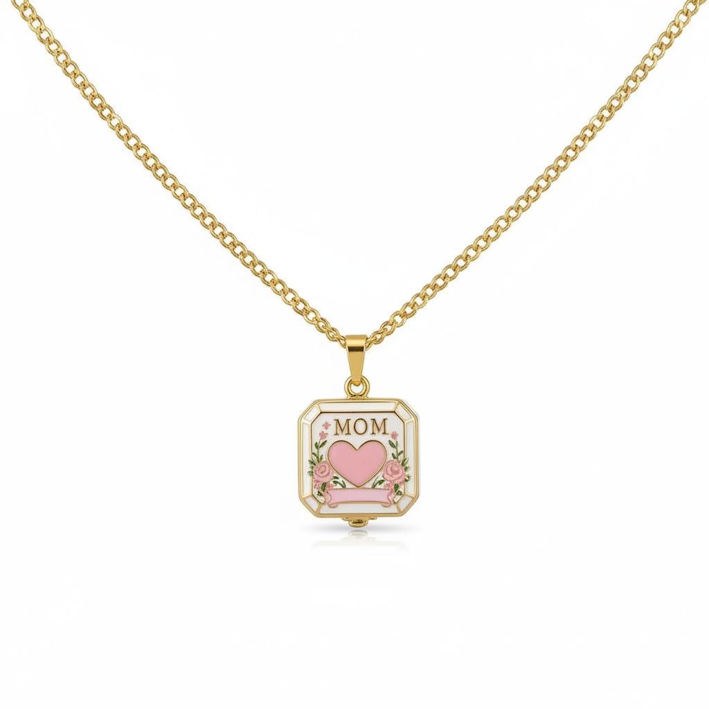 

Mom Square Openable Pendant Necklace Fashionable Versatile Collarbone Chain New Year S Gift 18K
