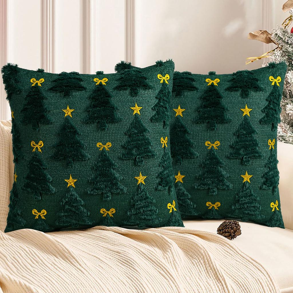 Christmas Throw Pillow Cover With Tree Decoration, Throw Pillow Soft Plush Cushion Cover For Holiday Winter Home Sofa Bed Porch