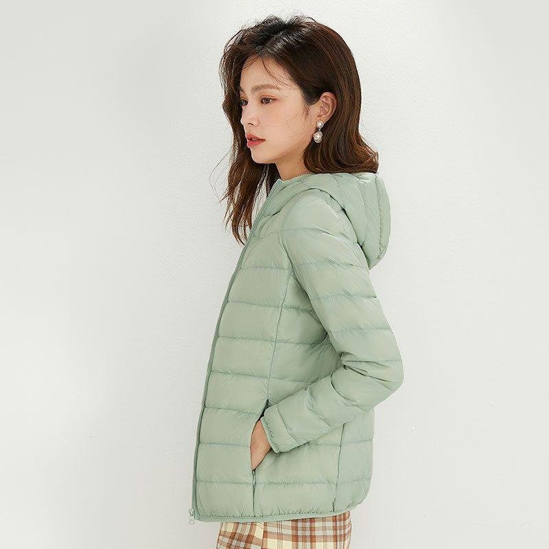 Womens Lightweight Hooded Short Down Jacket 91% White Duck Fill Regular Fit Casual Office Wear