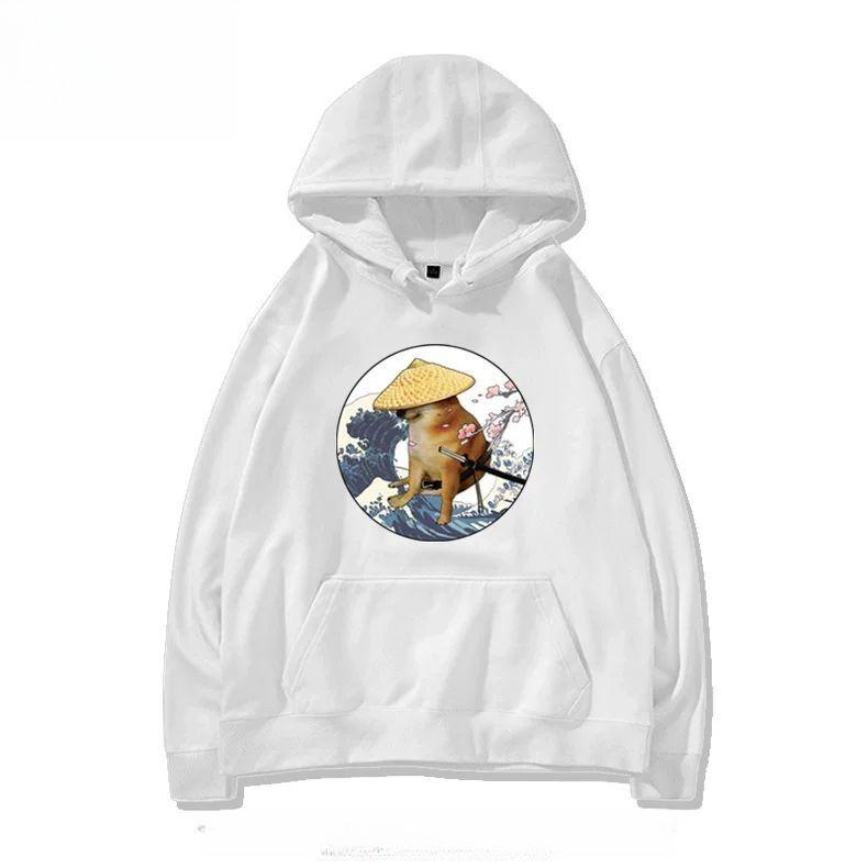 Halloween Obrigado Cão Cheems Escultura de Areia Emoji Estampa Shiba Inu Outono Novo Moda Unissex Quente Solto Plus Esportivo Jaqueta com Capuz