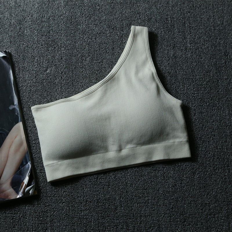

Yoga Beauty Back Running Slant Shoulder Fitness Sports Bra S Milk White
