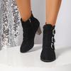 Fashion New short boots Pointed toe Chelsea boots 2025 Pointed toe Mid-heel short boots Metal buckle Western retro cowboy
