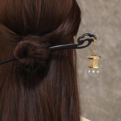 New Chinese Ebony Hairpin Chinese Style Retro Step Hair Hairpin Female Hanfu Cheongsam Disc Hair Hairpin