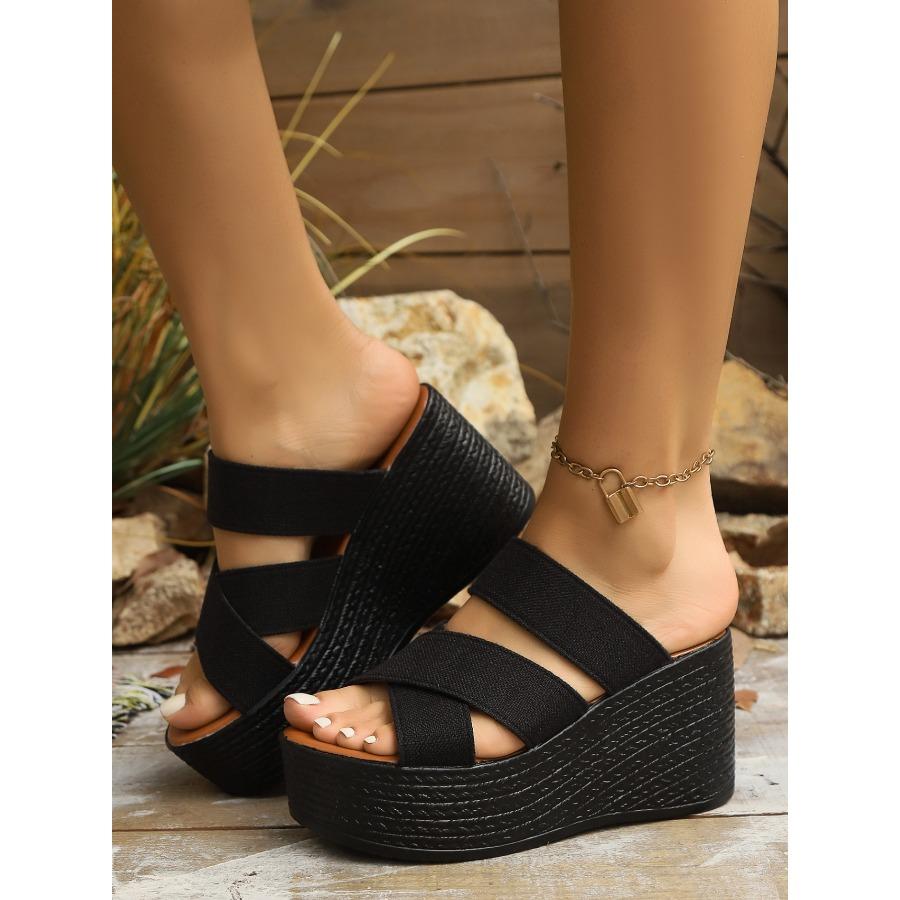 Women's Cross-Strap Casual Sandals 2025 Plus Size Summer New Arrival Fabric Platform Chunky Heel Wedges