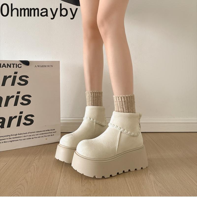 Winter Chunky Platform Heels Women Snow Boots Height Increase Shoes Street Style Warm Cotton Short Booties Shoes  Mujer